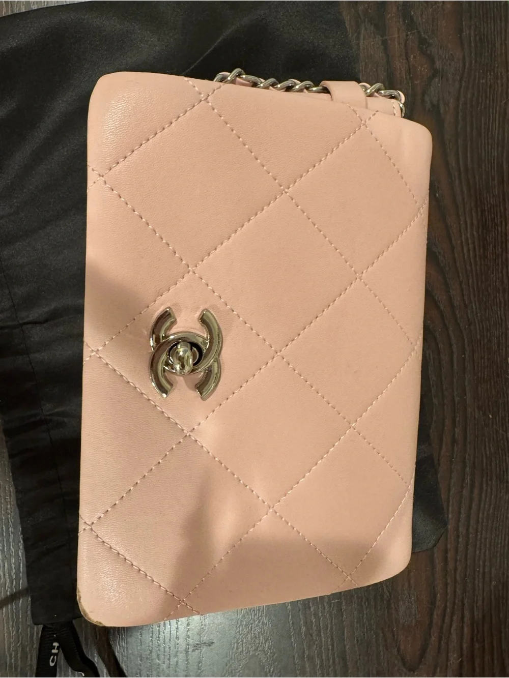 CHANEL Pink Quilted Lambskin Chain Shoulder Bag with CC Turn-Lock